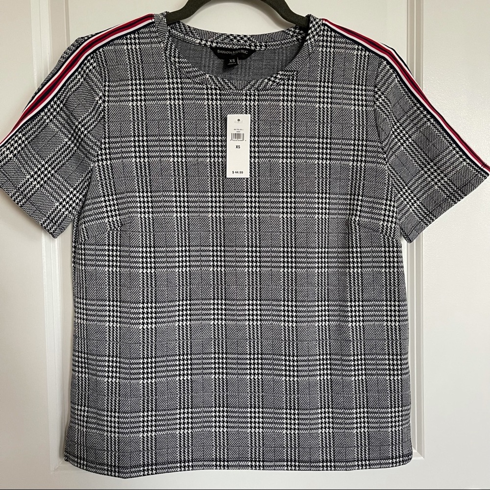 Black plaid short sleeve blouse Banana Republic NWT XS
